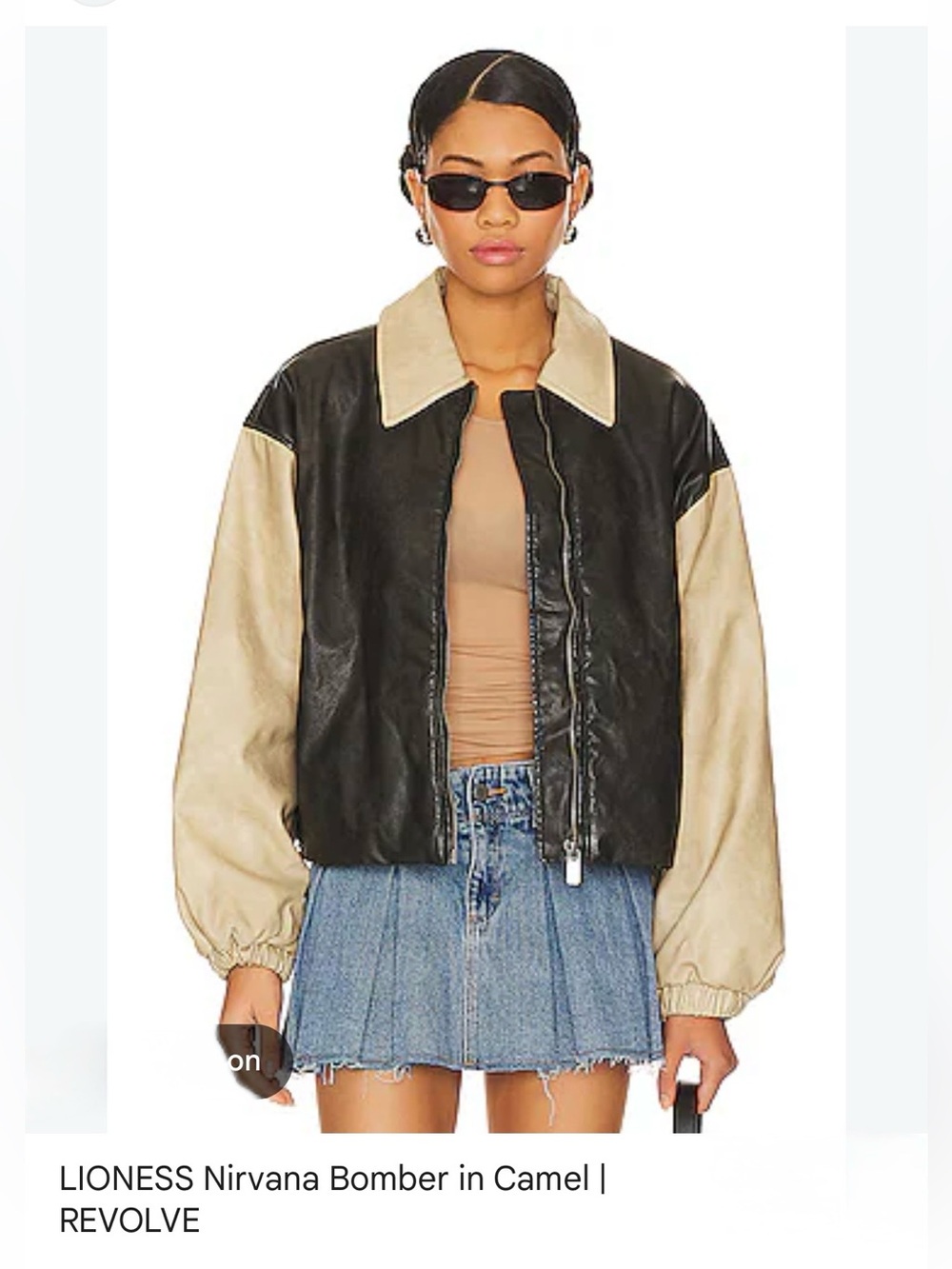 Revolve Lioness Two-Tone Bomber Jacket in Black & Camel
